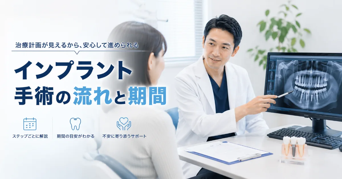 インプラント手術の流れと期間を全ステップで解説|コラムのアイキャッチ画像