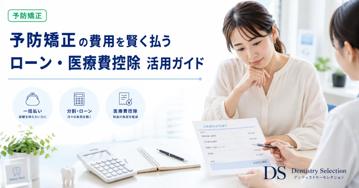 予防矯正の費用を賢く支払う方法|一括・分割・デンタルローンと医療費控除の活用ガイド|コラムのアイキャッチ画像